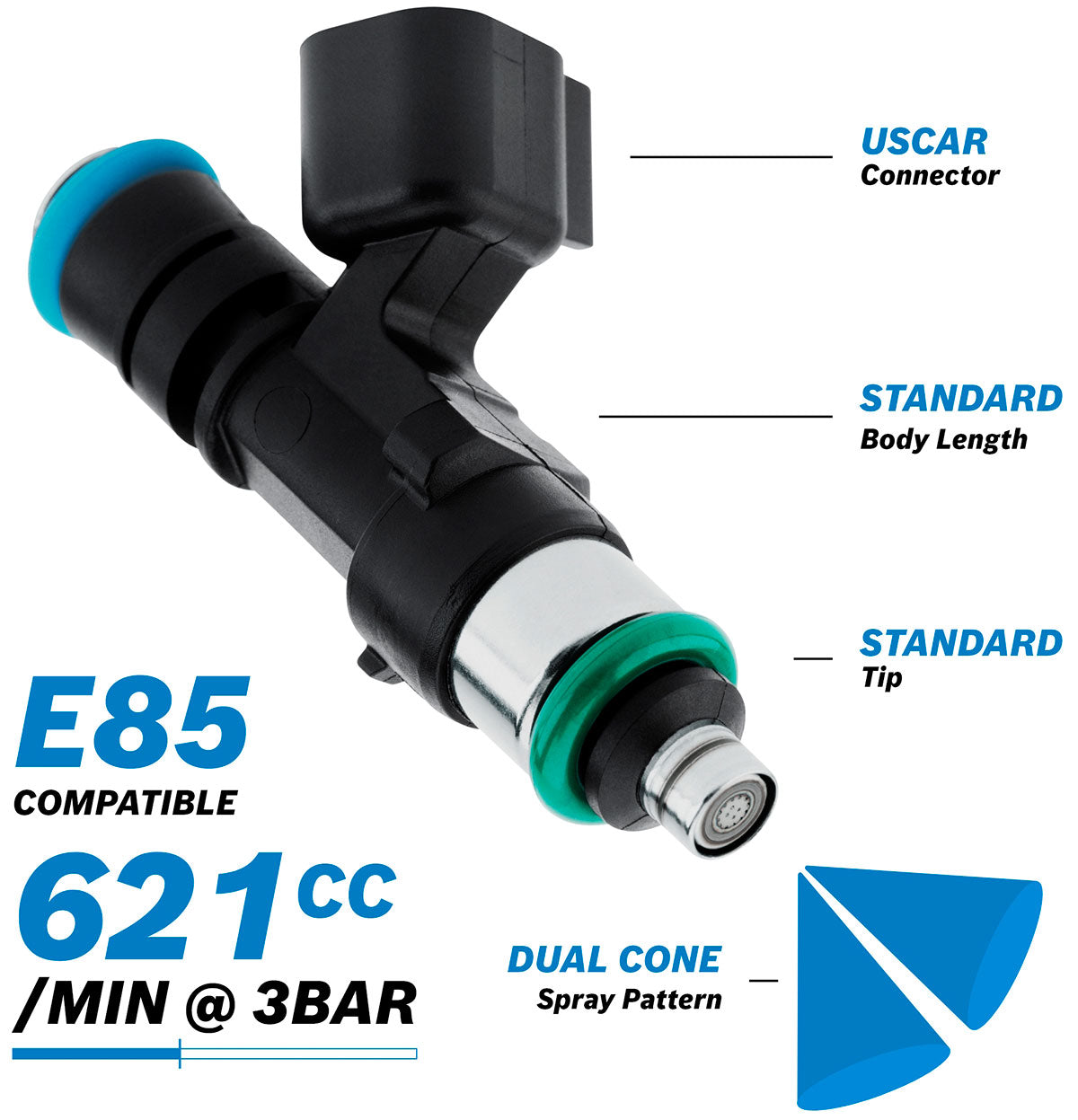 Bosch Motorsport 621ccEV14 Medium USCAR Fuel Injector  621 cc/min (56 lb/hr) @ 3 bar (43.5 psi)