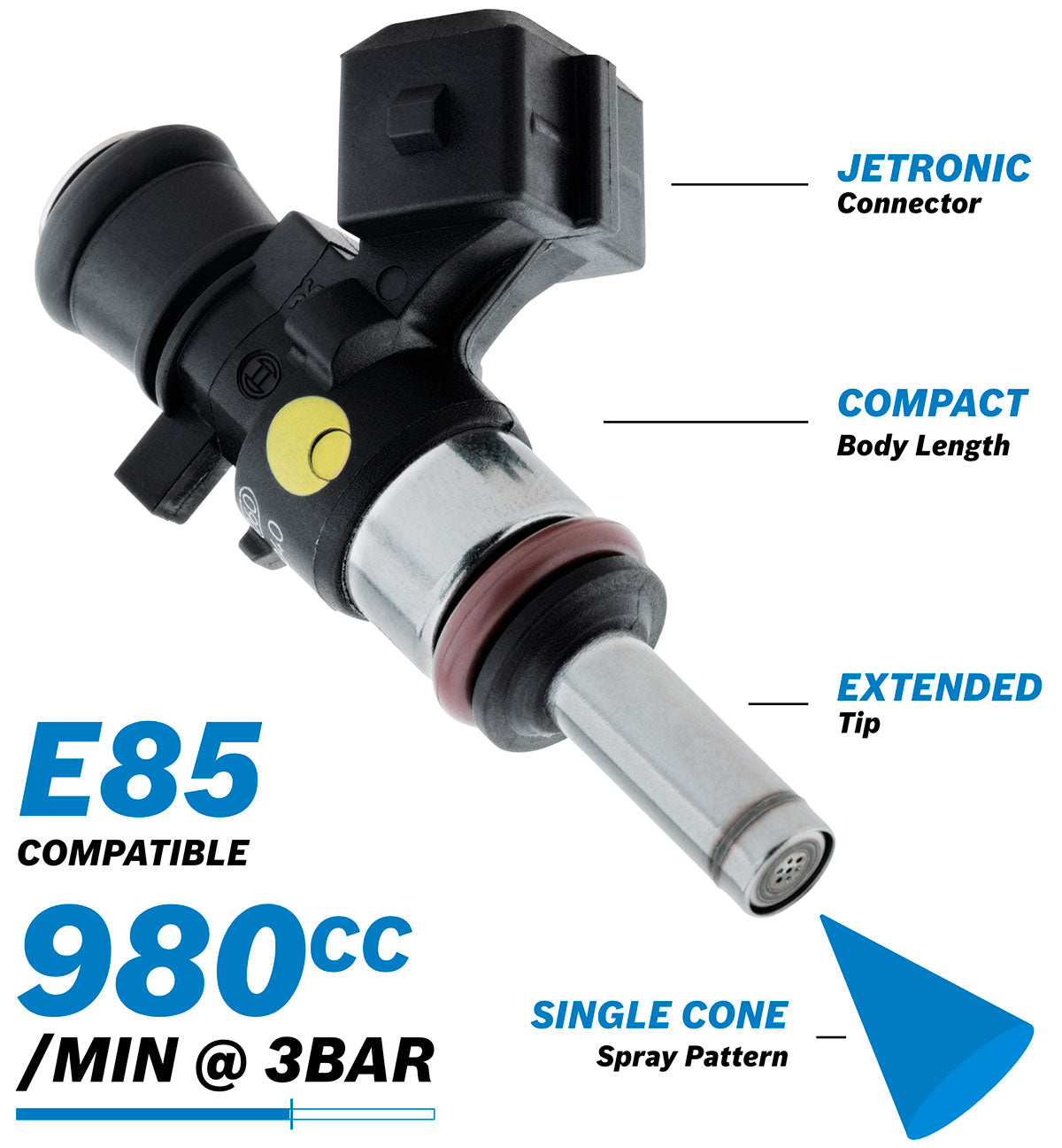 Bosch Motorsport 980ccEV14 Short JETRONIC Fuel Injector  980 cc/min (89 lb/hr) @ 3 bar (43.5 psi)