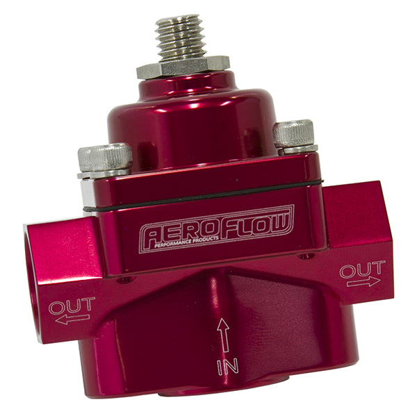 Aeroflow Billet 2-Port Fuel Pressure Regulator with -8 ORB Ports   Red Finish. 1-11 psi Adjustable