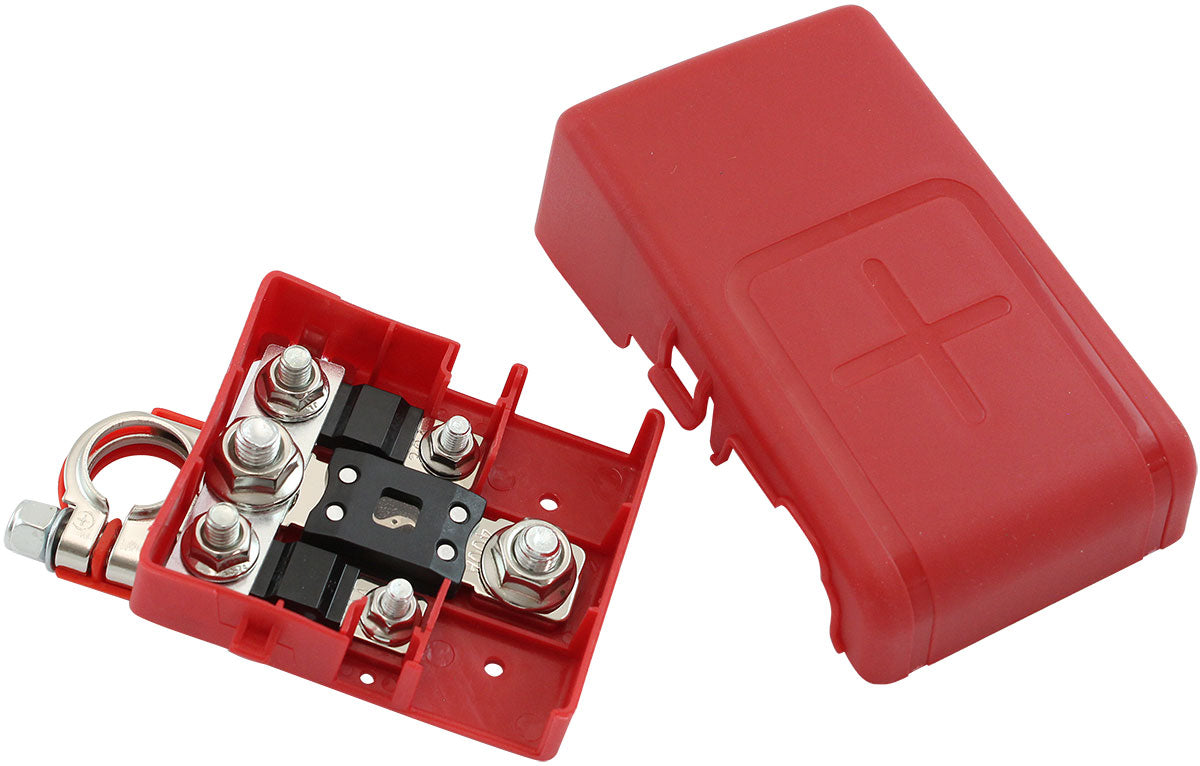 Aeroflow Fused Battery Terminal Positive Red  Features 1 x Fuse 400AMP and 2 x fuse 30AMP