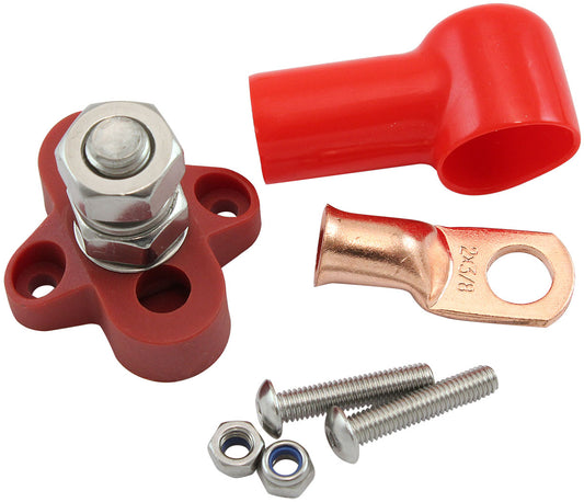 Aeroflow Single Red Post Electrical Terminal Distribution Block - M10 Stud   Sold Individual to suit Positive (Red) Terminal