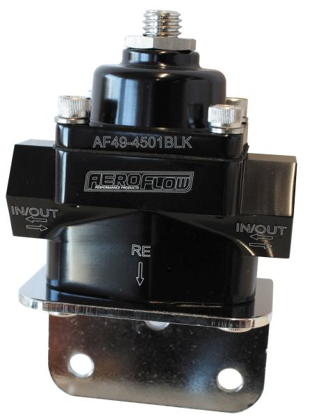 Aeroflow Billet Bypass Fuel Pressure Regulator 4.5-9psi Adjustable   Black Finish. -8 ORB Ports with Bottom Return