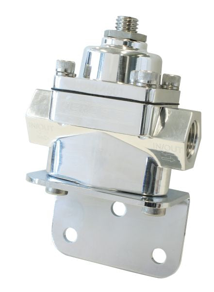 Aeroflow Billet Bypass Fuel Pressure Regulator 4.5-9psi Adjustable   Polished Finish. -8 ORB Ports with Bottom Return