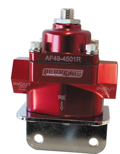 Aeroflow Billet Bypass Fuel Pressure Regulator 4.5-9psi Adjustable   Red Finish. -8 ORB Ports with Bottom Return