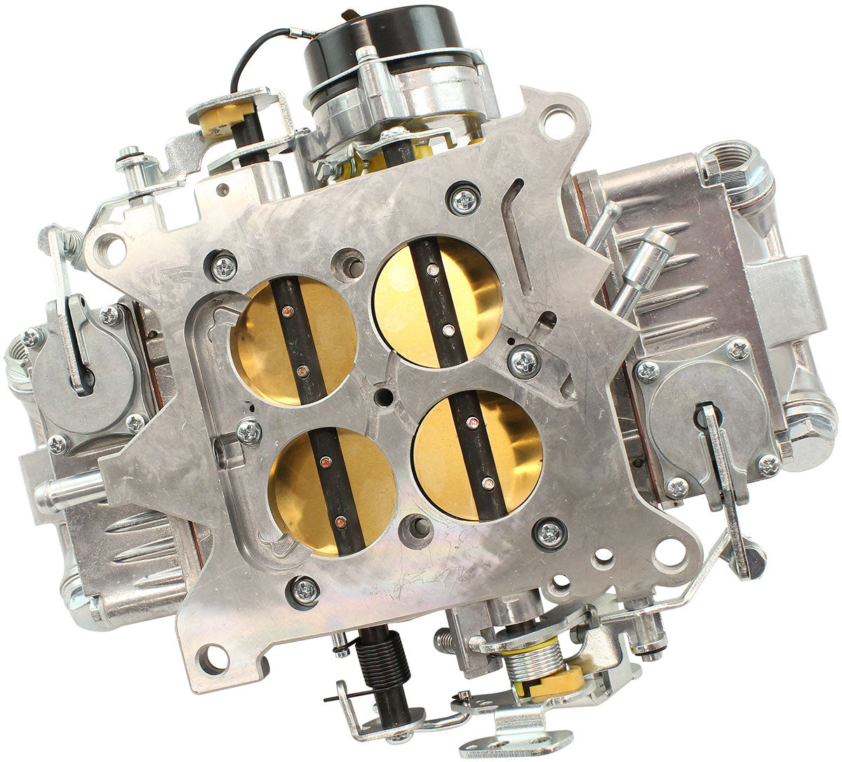 Aeroflow 600cfm 4-Barrel Double Pumper Carburettor with Mechanical Secondaries  Square bore 4150 Flange, Electric Choke, Silver Finish