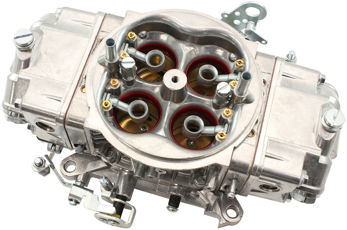 Aeroflow 650cfm 4-Barrel Double Pumper Carburettor with Mechanical Secondaries  Square bore 4150 Flange, No Choke, Silver Finish