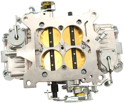 Aeroflow 650cfm 4-Barrel Double Pumper Carburettor with Mechanical Secondaries  Square bore 4150 Flange, No Choke, Silver Finish