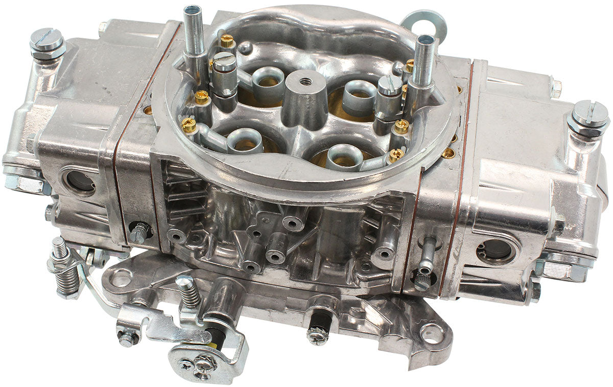 Aeroflow 750cfm 4-Barrel Double Pumper Carburettor with Mechanical Secondaries  Square bore 4150 Flange, No Choke, Silver Finish
