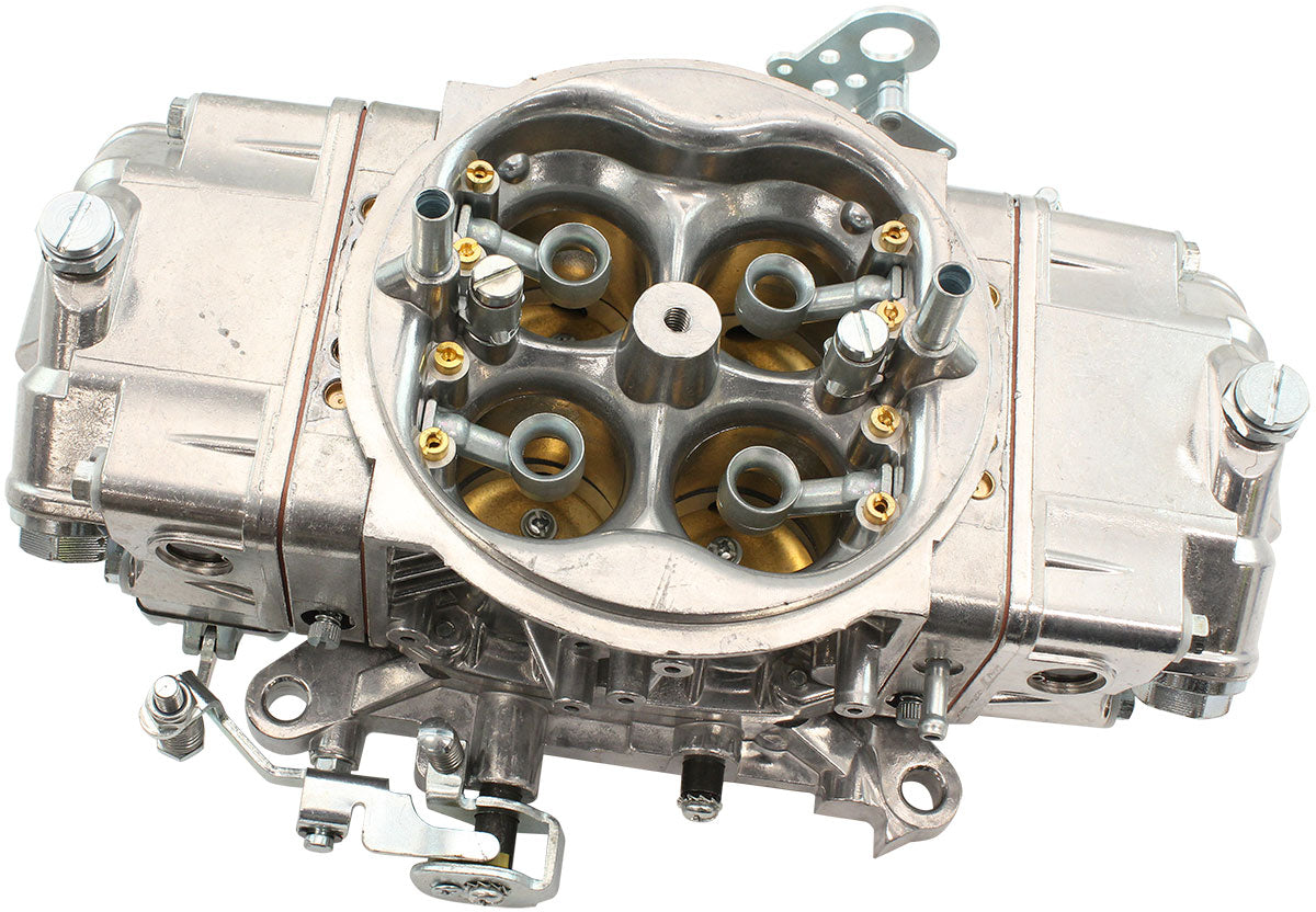 Aeroflow 750cfm 4-Barrel Double Pumper Carburettor with Mechanical Secondaries  Square bore 4150 Flange, No Choke, Silver Finish