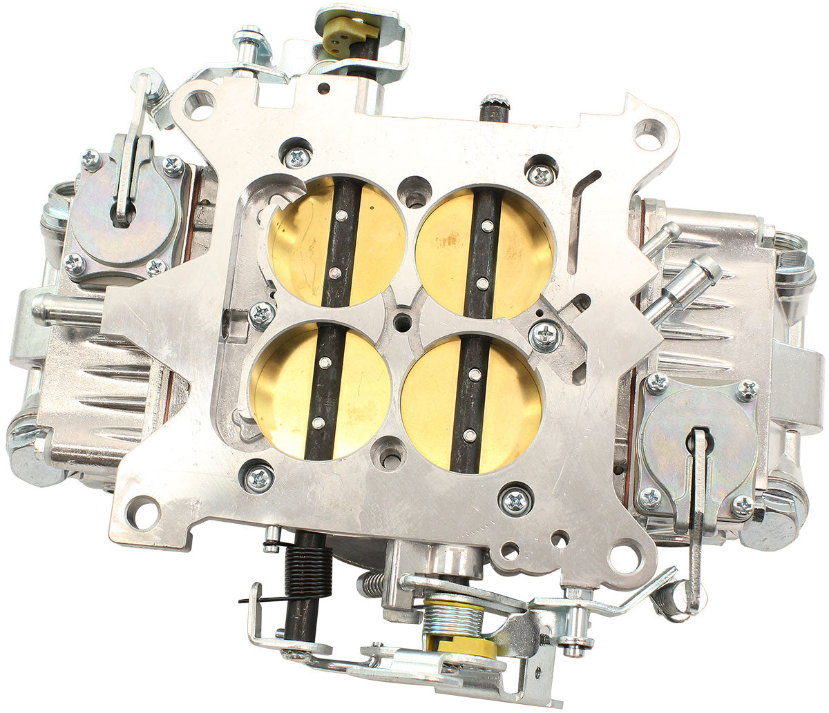 Aeroflow 750cfm 4-Barrel Double Pumper Carburettor with Mechanical Secondaries  Square bore 4150 Flange, No Choke, Silver Finish