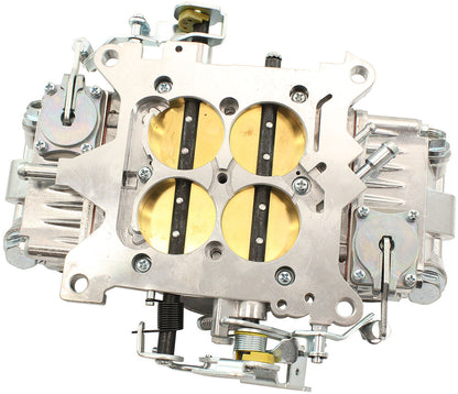 Aeroflow 750cfm 4-Barrel Double Pumper Carburettor with Mechanical Secondaries  Square bore 4150 Flange, No Choke, Silver Finish