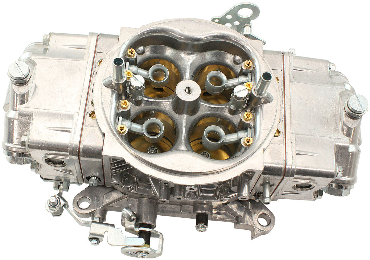 Aeroflow 850cfm 4-Barrel Double Pumper Carburettor with Mechanical Secondaries  Square bore 4150 Flange, No Choke, Silver Finish