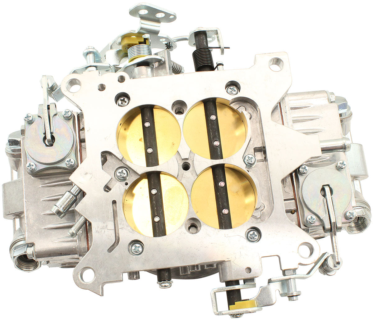 Aeroflow 850cfm 4-Barrel Double Pumper Carburettor with Mechanical Secondaries  Square bore 4150 Flange, No Choke, Silver Finish