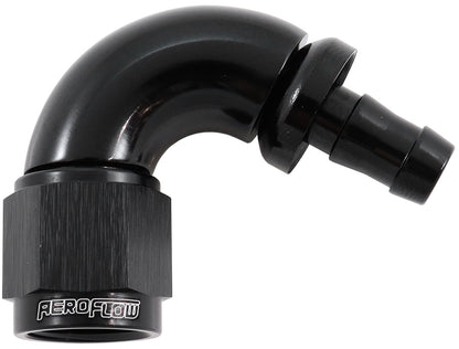 510 Series Full Flow Tight Radius Push Lock 120° Hose End -6AN To 5/16" (8mm) Barb   Black Finish. Suits 400 & 500 Series Hose