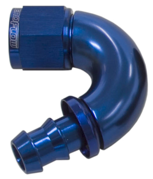 510 Series Full Flow Tight Radius Push Lock 150° Hose End -10AN   Blue Finish. Suits 400 & 500 Series Hose