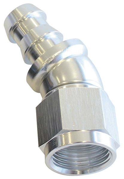 510 Series Full Flow Tight Radius Push Lock 30° Hose End -8AN  Silver Finish. Suits 400 & 500 Series Hose