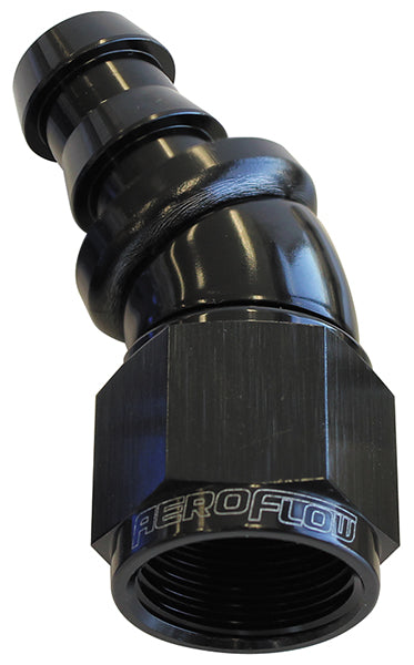 510 Series Full Flow Tight Radius Push Lock 30° Hose End -10AN   Black Finish. Suits 400 & 500 Series Hose