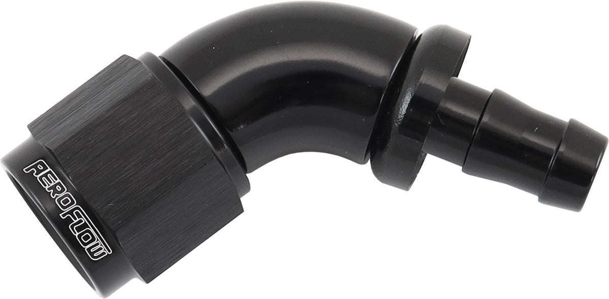 510 Series Full Flow Tight Radius Push Lock 60° Hose End -6AN To 5/16" (8mm) Barb   Black Finish. Suits 400 & 500 Series Hose