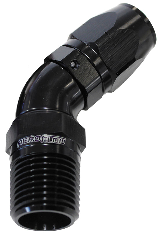 45° Male NPT Full Flow Swivel Hose End 3/4" to -12AN   Black Finish. Suits 100 & 450 Series Hose