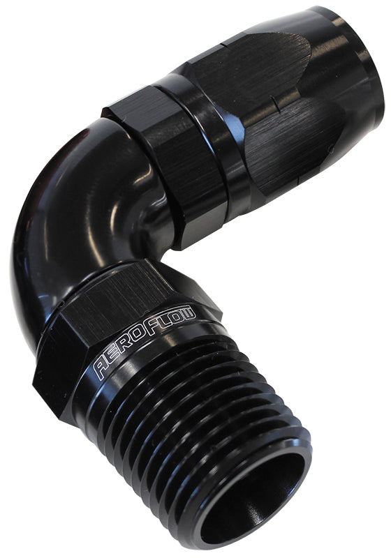 90° Male NPT Full Flow Swivel Hose End 3/8" to -8AN   Black Finish. Suits 100 & 450 Series Hose