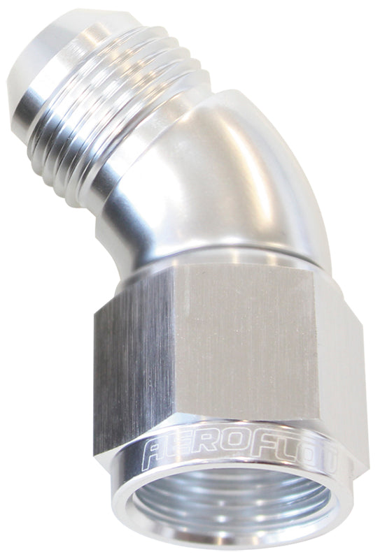 45° Full Flow Female/Male Flare Swivel -20AN  Silver Finish