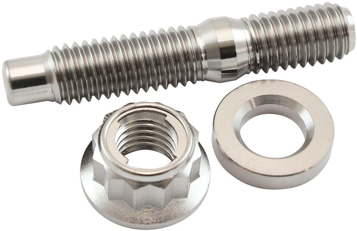 Aeroflow M8 x 1.25mm Titanium Stud, 12 Point Locking Nut and Washer Kit  Sold as One Stud, One Flat Washer and One 12 Point Locking Nut