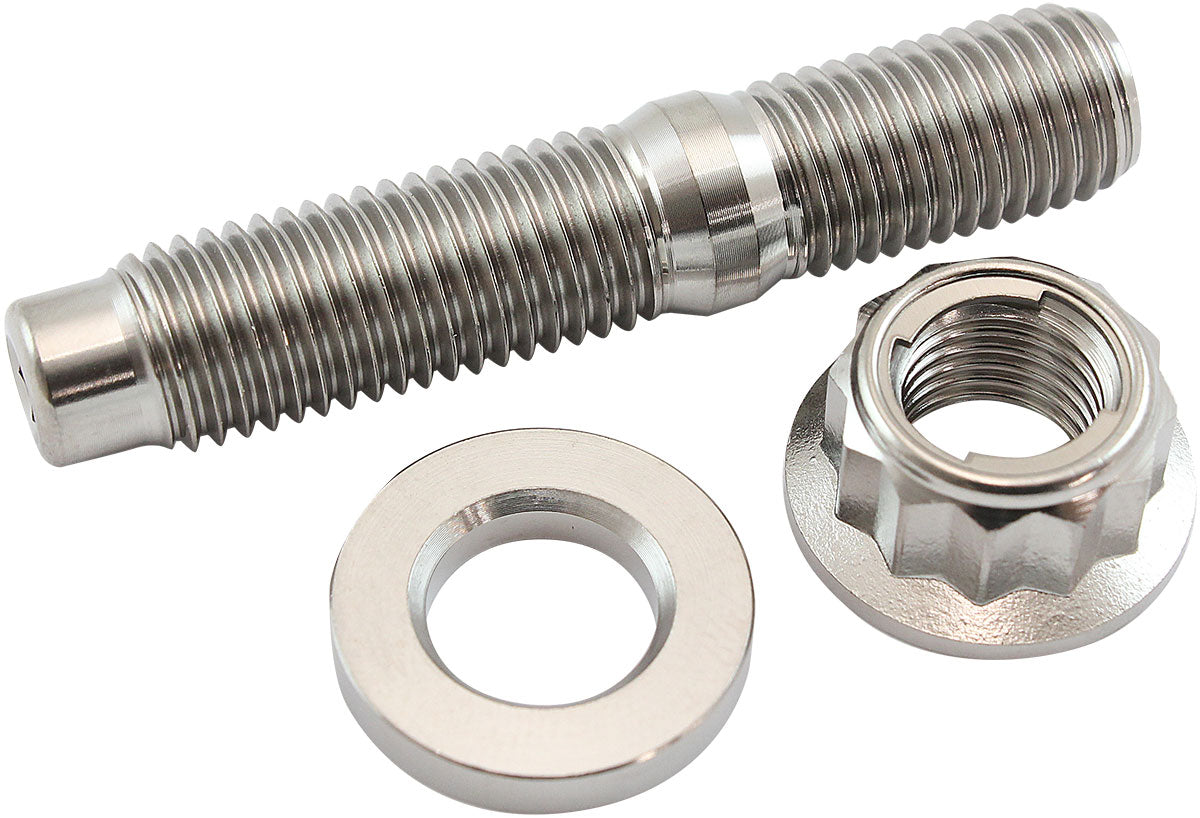 Aeroflow M10 x 1.25mm Titanium Stud, 12 Point Locking Nut and Washer Kit  Sold as One Stud, One Flat Washer and One 12 Point Locking Nut