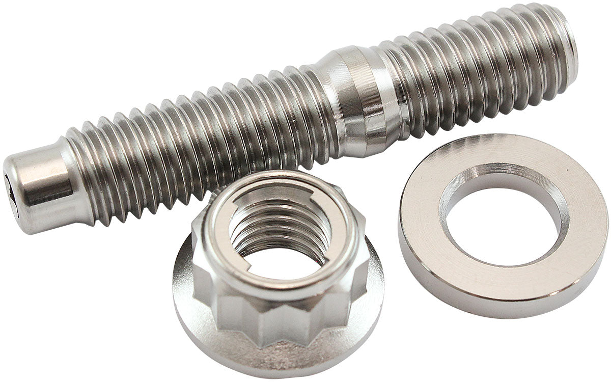 Aeroflow M10 x 1.50mm Titanium Stud, 12 Point Locking Nut and Washer Kit  Sold as One Stud, One Flat Washer and One 12 Point Locking Nut