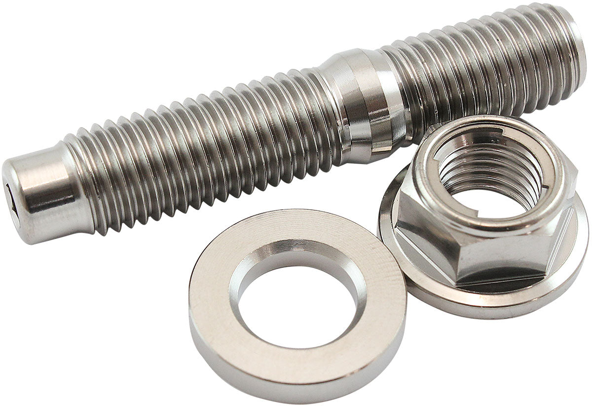 Aeroflow M10 x 1.25mm Titanium Stud, Hex Locking Nut and Washer Kit  Sold as One Stud, One Flat Washer and One 6 Point Hex Locking Nut