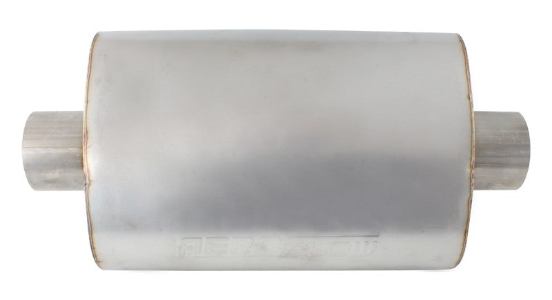 Aeroflow 5500 Series Stainless Steel 3" Center/Center Muffler   3" Inlet and Outlets, 13.75" Length, 9.45" Width, 5.3" Height