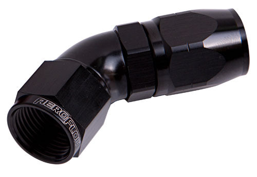 550 Series Cutter One-Piece Full Flow Swivel 45° Hose End -4AN   Black Finish. Suits 100 & 450 Series Hose
