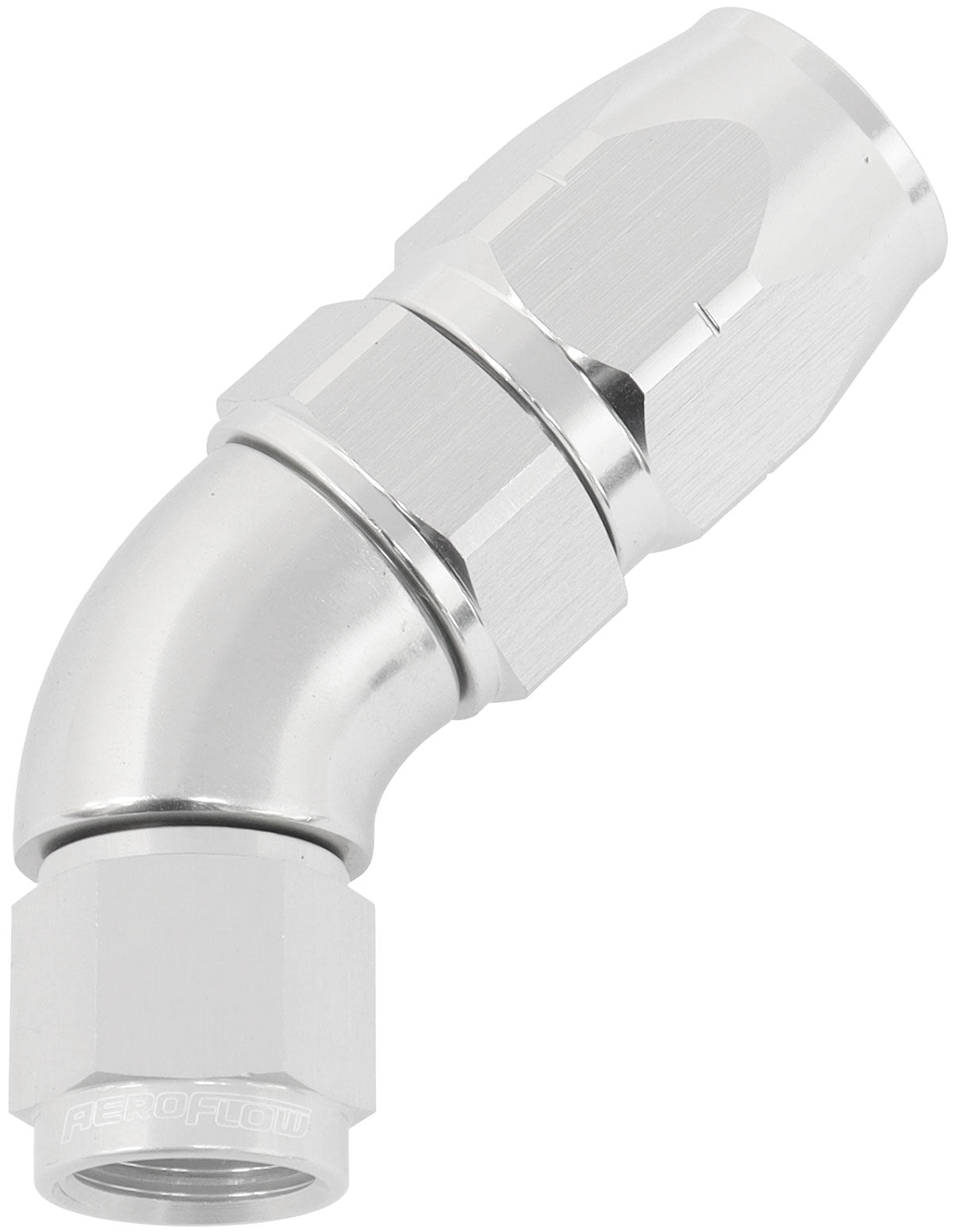 550 Series Cutter Style One Piece Swivel 45° Stepped Hose End -6AN to -8 Hose   Silver Finish. Suits 100 & 450 Series Hose