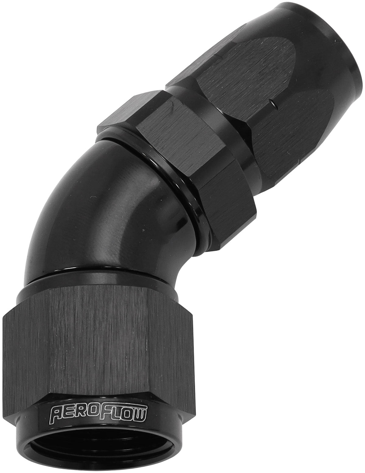 550 Series Cutter Style One Piece Swivel 45° Stepped Hose End -10AN to -8 Hose    Black Finish. Suits 100 & 450 Series Hose