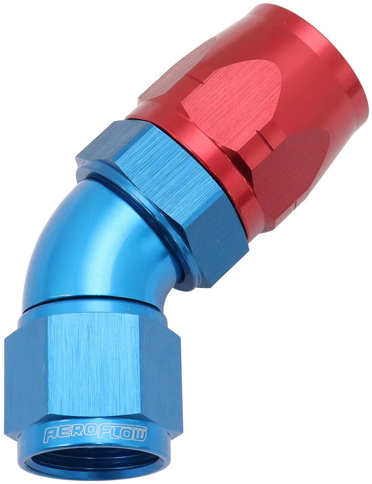 550 Series Cutter Style One Piece Swivel 45° Stepped Hose End -10AN to -12 Hose   Blue/Red Finish. Suits 100 & 450 Series Hose