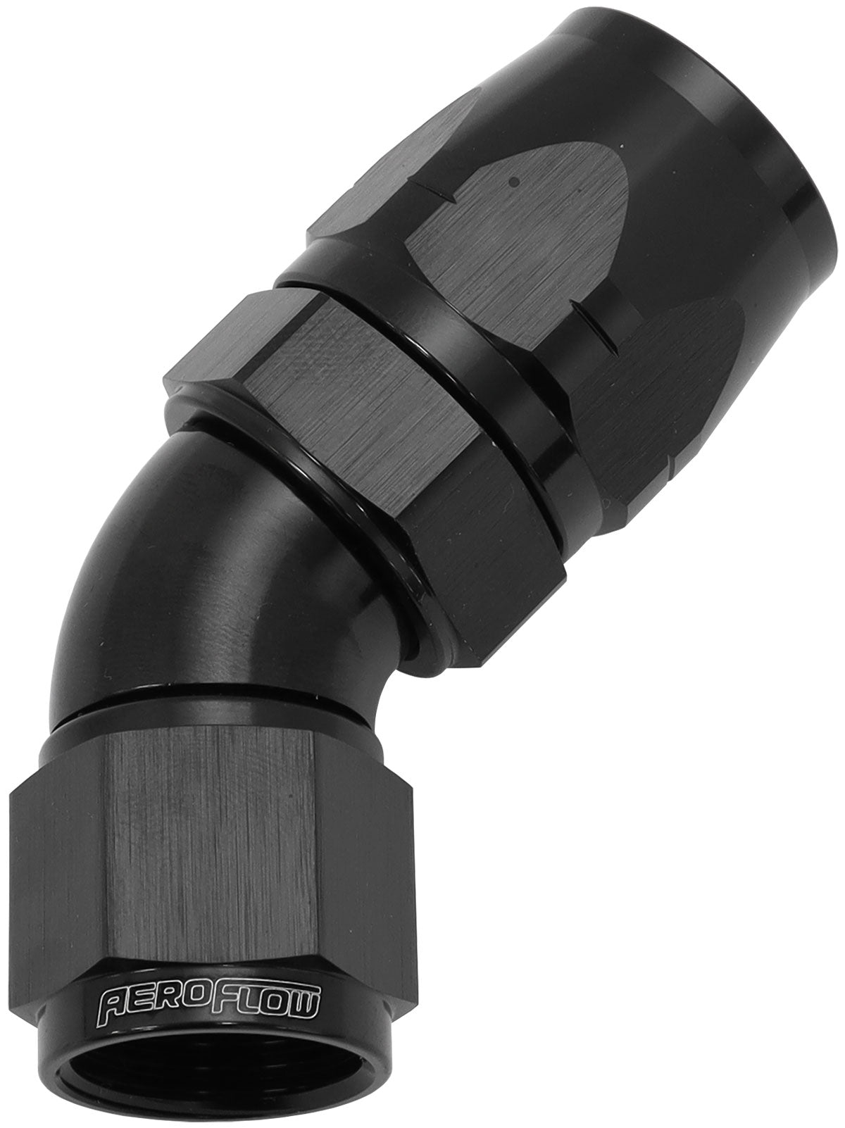 550 Series Cutter Style One Piece Swivel 45° Stepped Hose End -10AN to -12 Hose   Black Finish. Suits 100 & 450 Series Hose