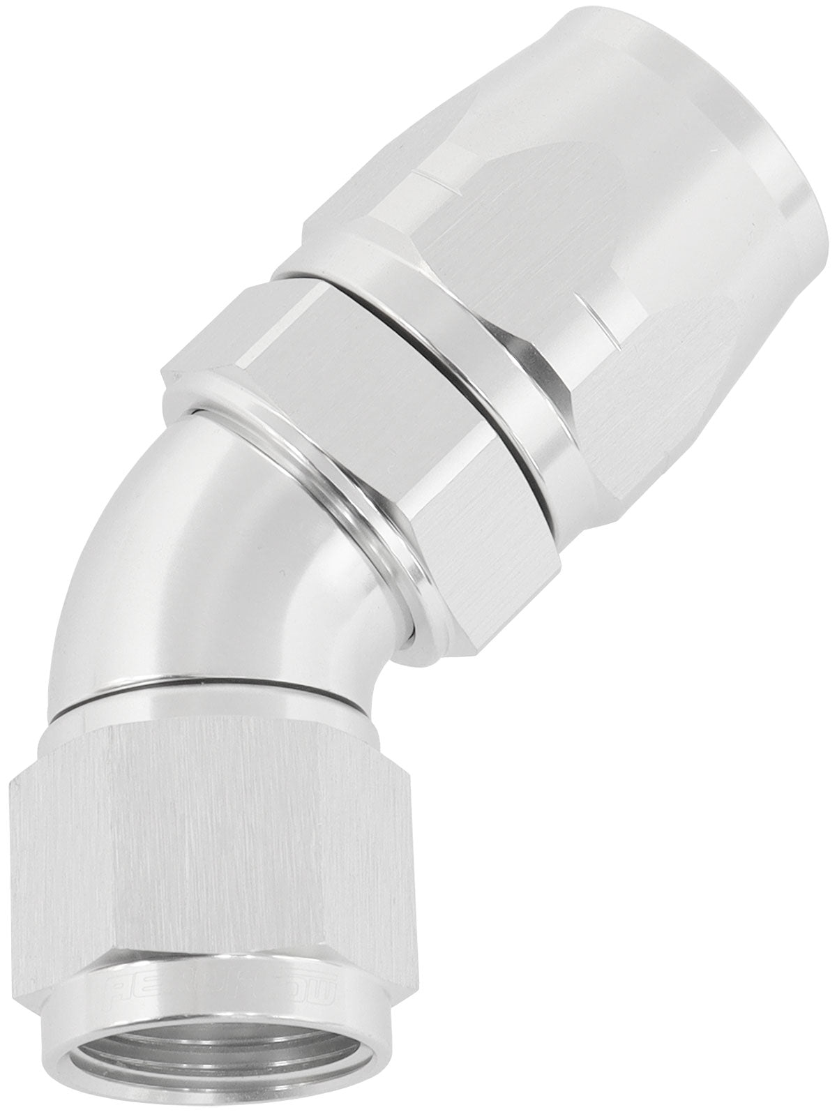 550 Series Cutter Style One Piece Swivel 45° Stepped Hose End -10AN to -12 Hose   Silver Finish. Suits 100 & 450 Series Hose