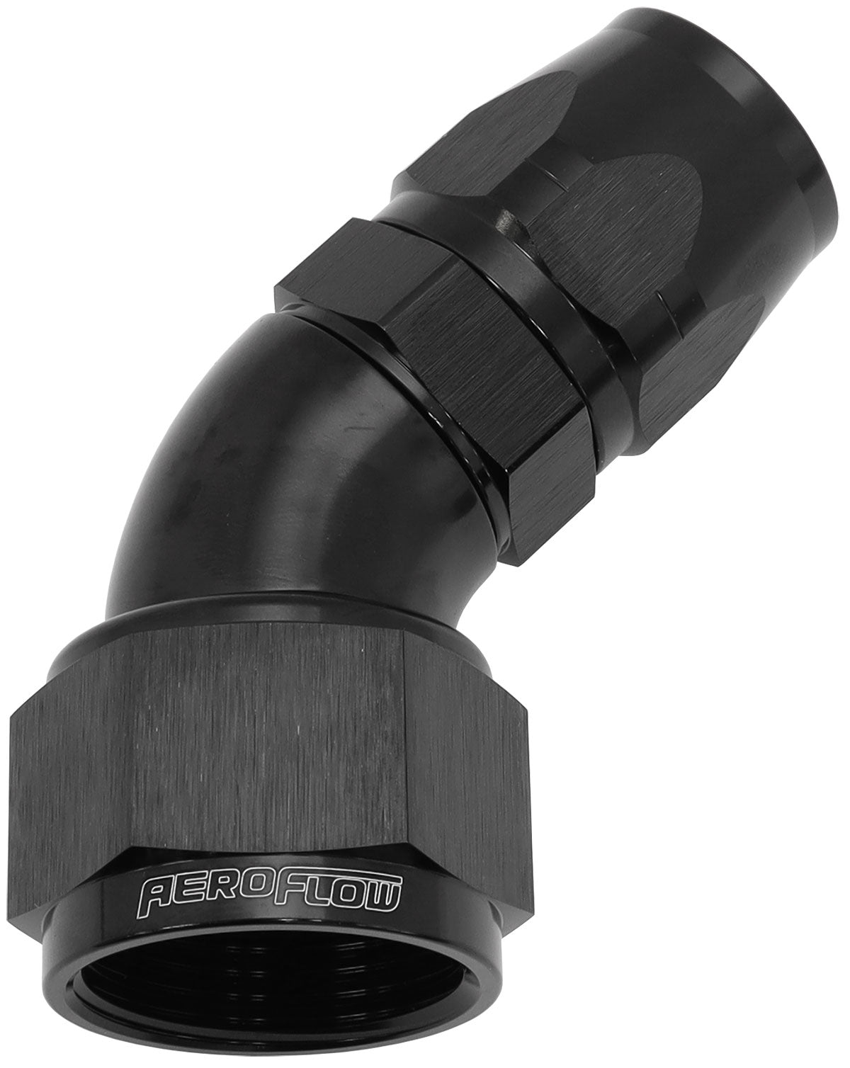 550 Series Cutter Style One Piece Swivel 45° Stepped Hose End -16AN to -12 Hose   Black Finish. Suits 100 & 450 Series Hose