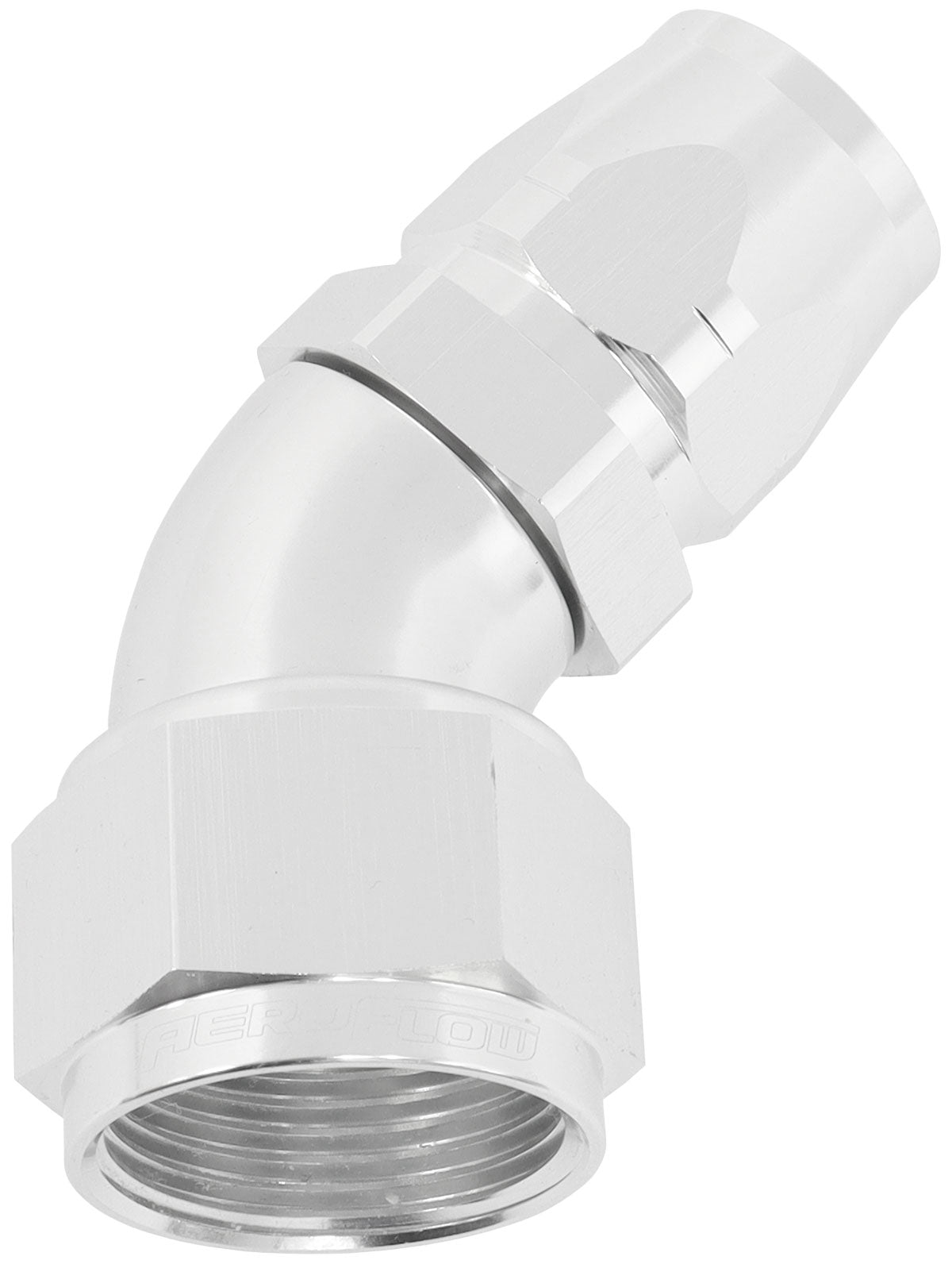 550 Series Cutter Style One Piece Swivel 45° Stepped Hose End -16AN to -12 Hose   Silver Finish. Suits 100 & 450 Series Hose