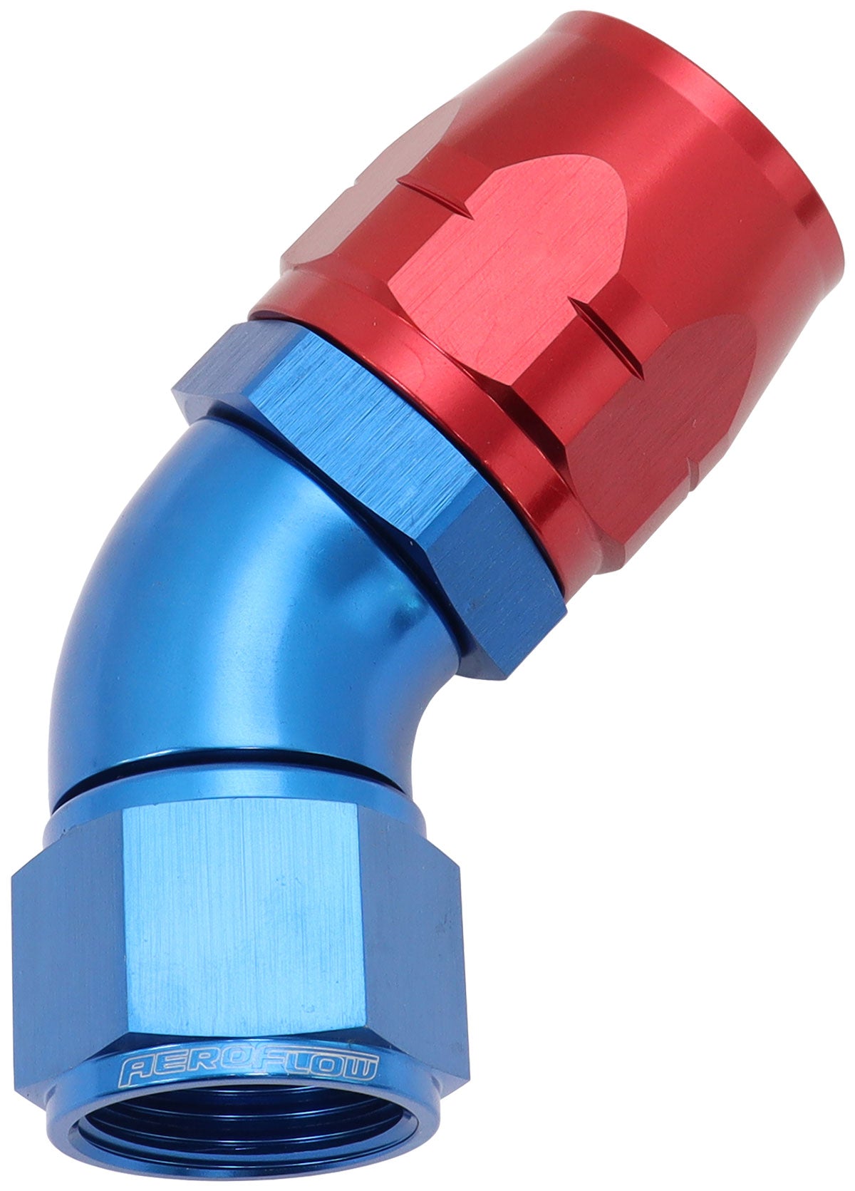550 Series Cutter Style One Piece Swivel 45° Stepped Hose End -12AN to -16 Hose   Blue/Red Finish. Suits 100 & 450 Series Hose