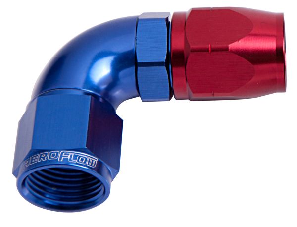 550 Series Cutter One-Piece Full Flow Swivel 90° Hose End -6AN (25 Pack)  Blue/Red Finish. Suits 100 & 450 Series Hose