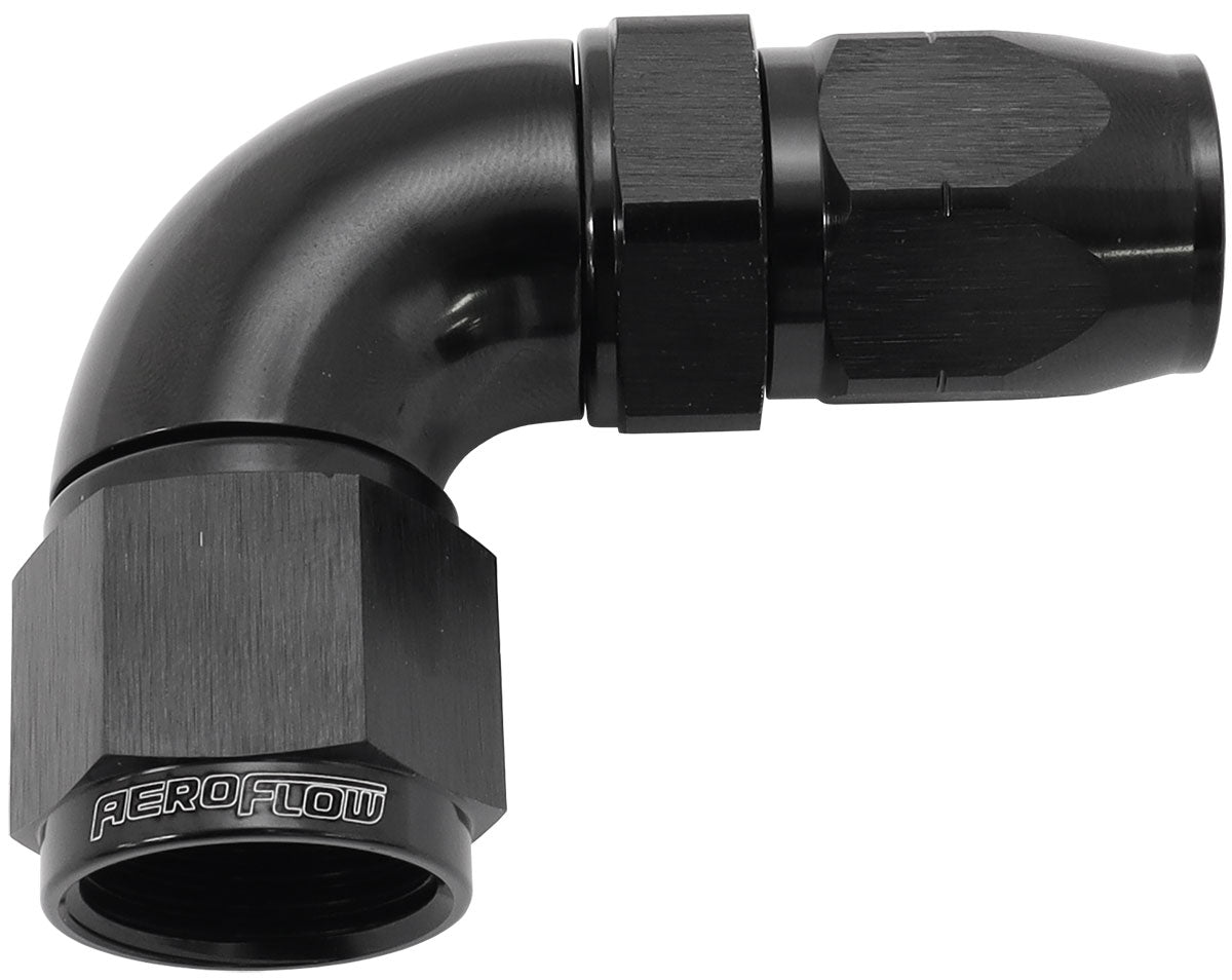 550 Series Cutter Style One Piece Swivel 90° Stepped Hose End -10AN to -8 Hose    Black Finish. Suits 100 & 450 Series Hose