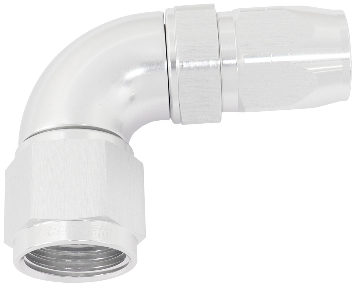 550 Series Cutter Style One Piece Swivel 90° Stepped Hose End -10AN to -8 Hose    Silver Finish. Suits 100 & 450 Series Hose
