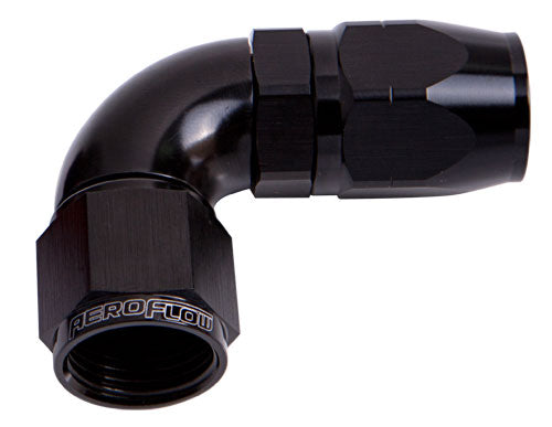 550 Series Cutter One-Piece Full Flow Swivel 90° Hose End -8AN   Black Finish. Suits 100 & 450 Series Hose