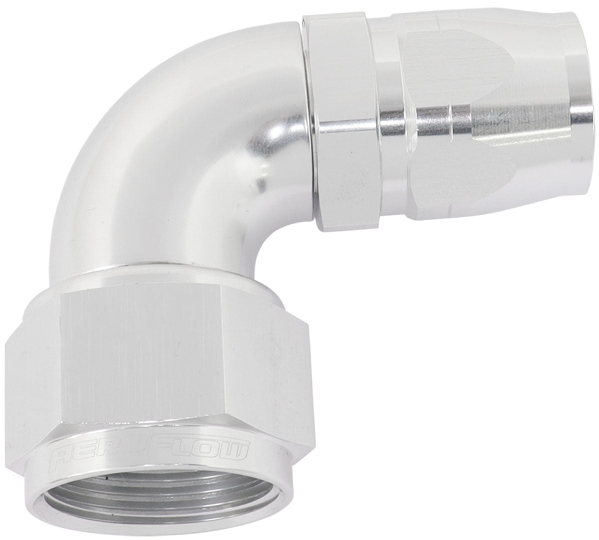 550 Series Cutter Style One Piece Swivel 90° Stepped Hose End -16AN to -12 Hose   Silver Finish. Suits 100 & 450 Series Hose