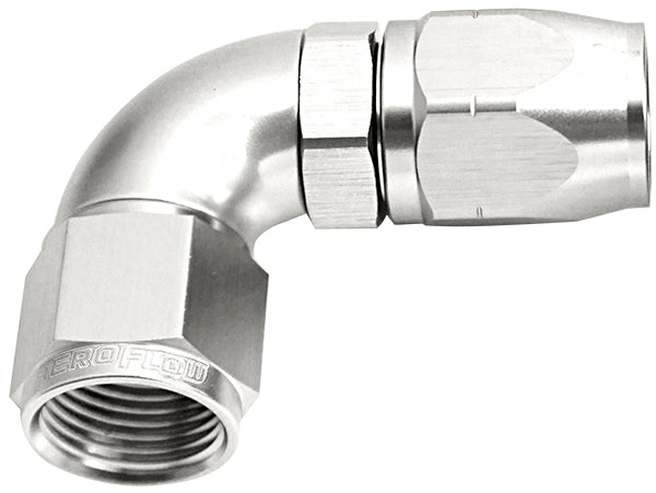 550 Series Cutter One-Piece Full Flow Swivel 90° Hose End -12AN   Silver Finish. Suits 100 & 450 Series Hose