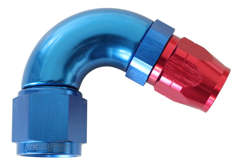 550 Series Cutter Style One Piece Swivel 120° Stepped Hose End -6AN to -8 Hose   Blue/Red Finish. Suits 100 & 450 Series Hose