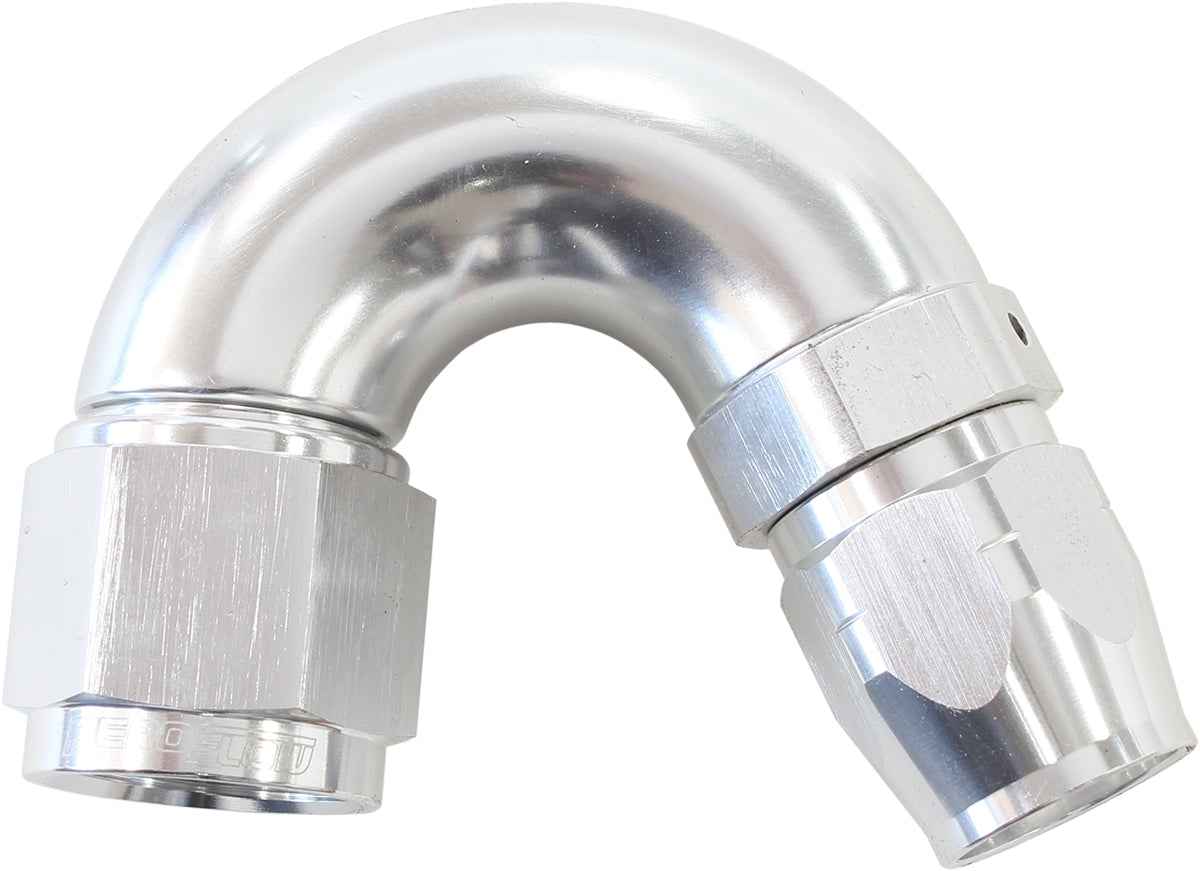 550 Series Cutter Style One Piece Swivel 150° Stepped Hose End -8AN to -6 Hose   Silver Finish. Suits 100 & 450 Series Hose