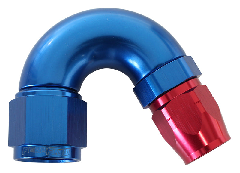 550 Series Cutter Style One Piece Swivel 150° Stepped Hose End -10AN to -8 Hose    Blue/Red Finish. Suits 100 & 450 Series Hose