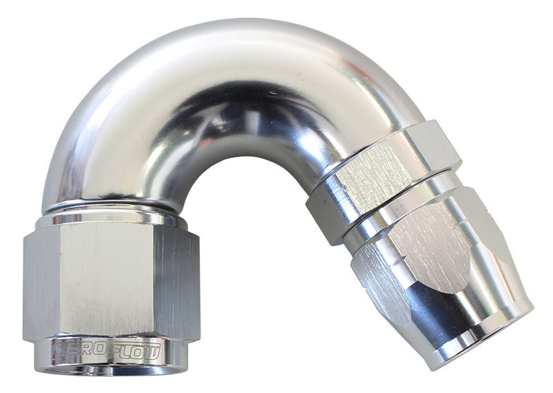 550 Series Cutter Style One Piece Swivel 150° Stepped Hose End -10AN to -12 Hose   Silver Finish. Suits 100 & 450 Series Hose