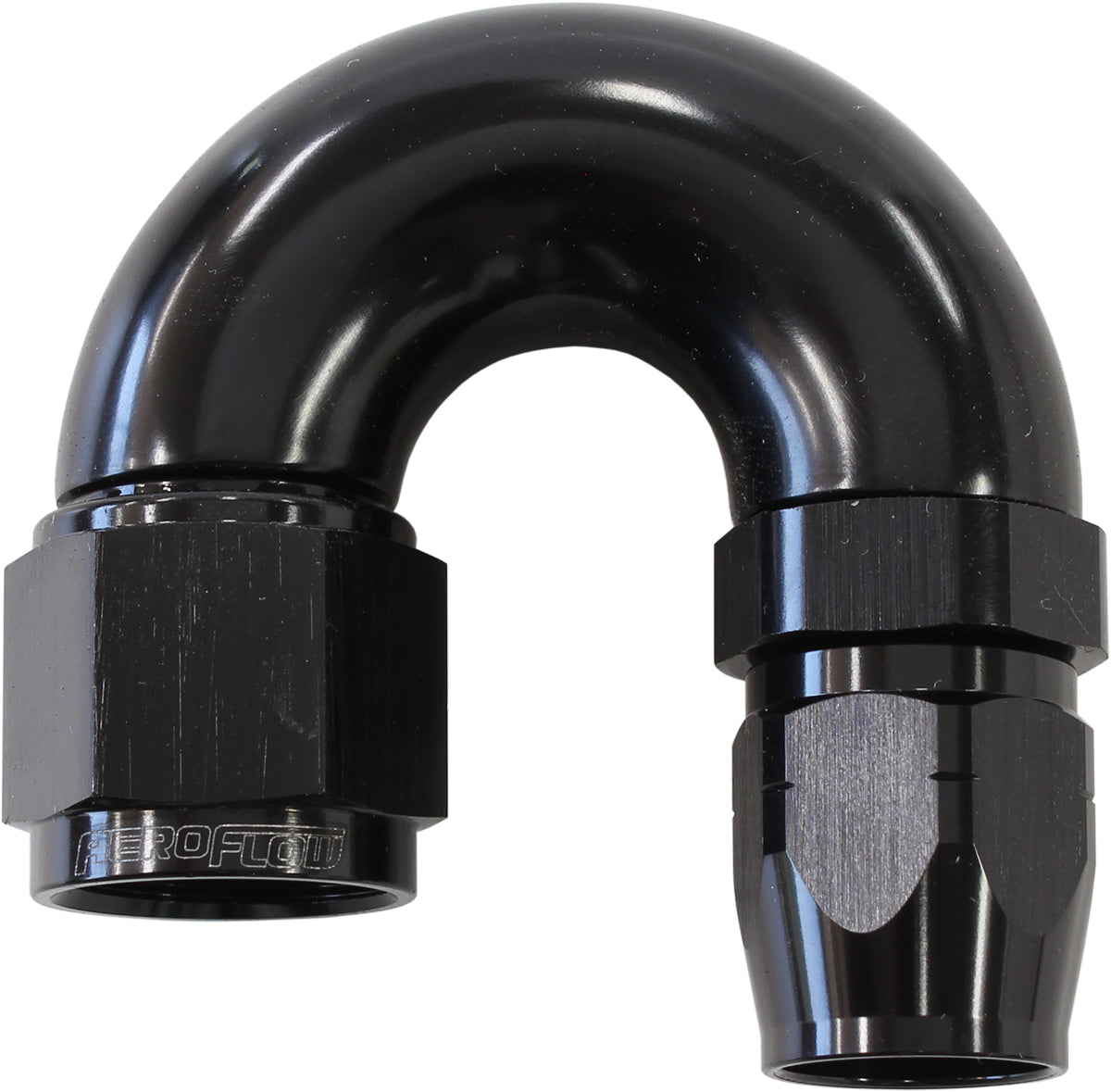 550 Series Cutter Style One Piece Swivel 180° Stepped Hose End -8AN to -6 Hose   Black Finish. Suits 100 & 450 Series Hose